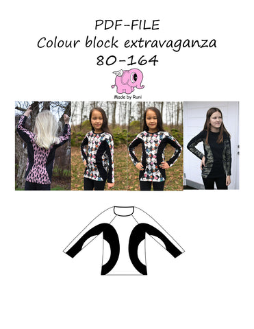 PDF-mønster/pattern: Colour block extravaganza child size 80-164 (US 12mo-14y)