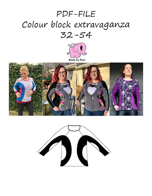 PDF-mønster/pattern: Colour block extravaganza adult curved fit size 32-54 (2-24)
