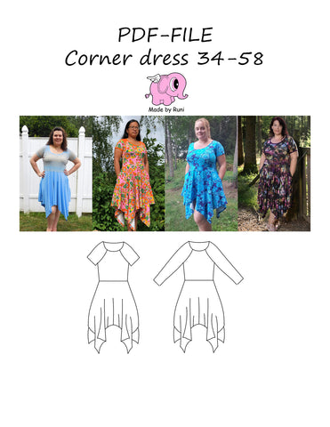 PDF-mønster/pattern: Corner dress Adult 34-58 (US 4-28)