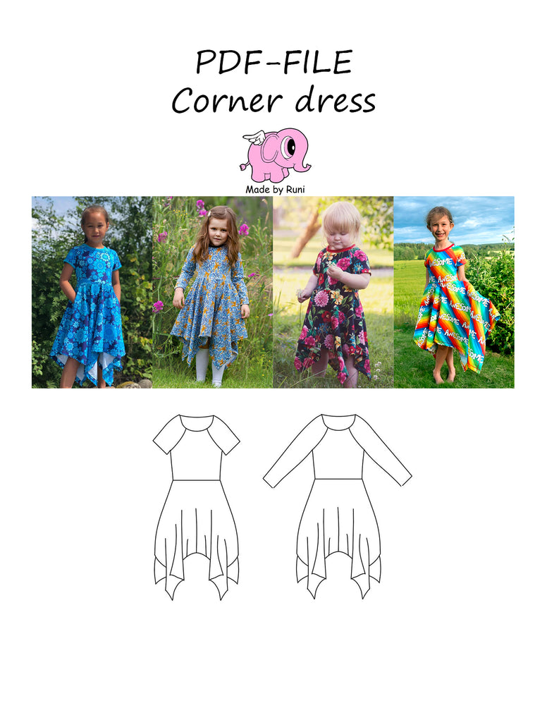 PDF-mønster/pattern: Corner dress child 80-164