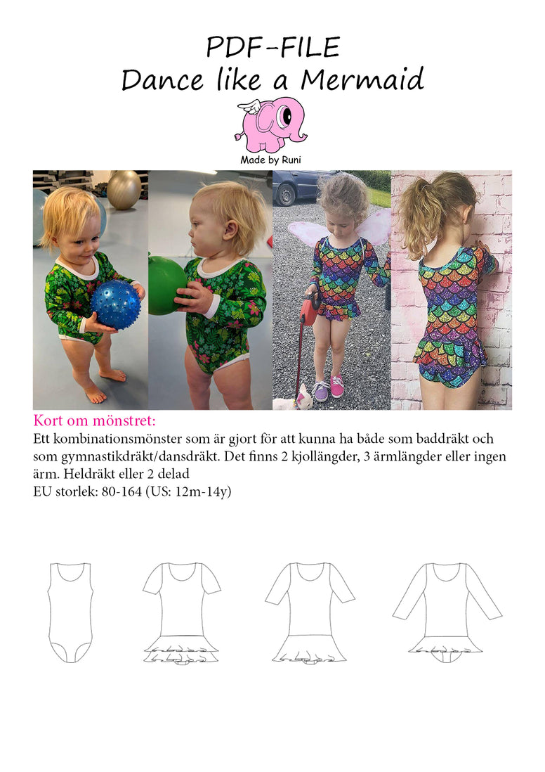 PDF-Mønster/pattern: Dance Like a Mermaid child size 80-164 (US 12m-14y)