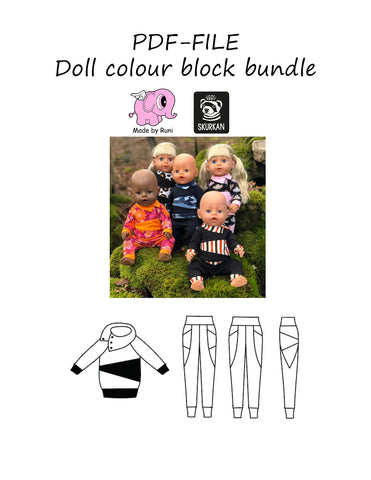 PDF-mønster/pattern: Doll Colour block bundle