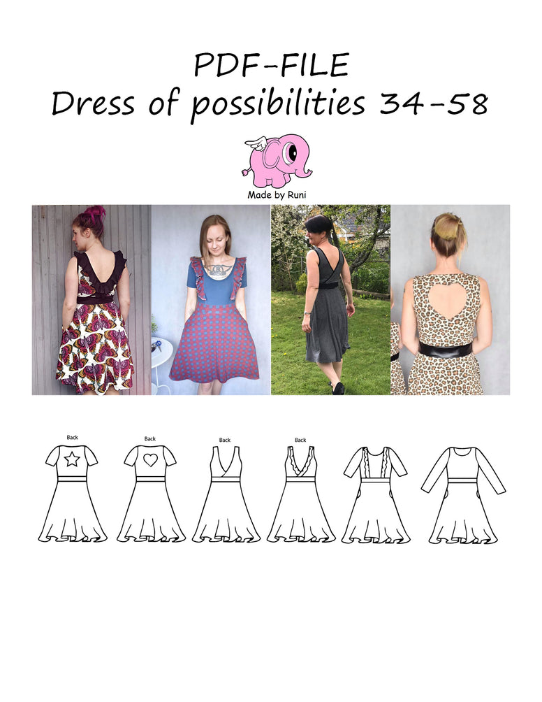 PDF-mønster/pattern: Dress of possibilities 34-58 (US 4-28)