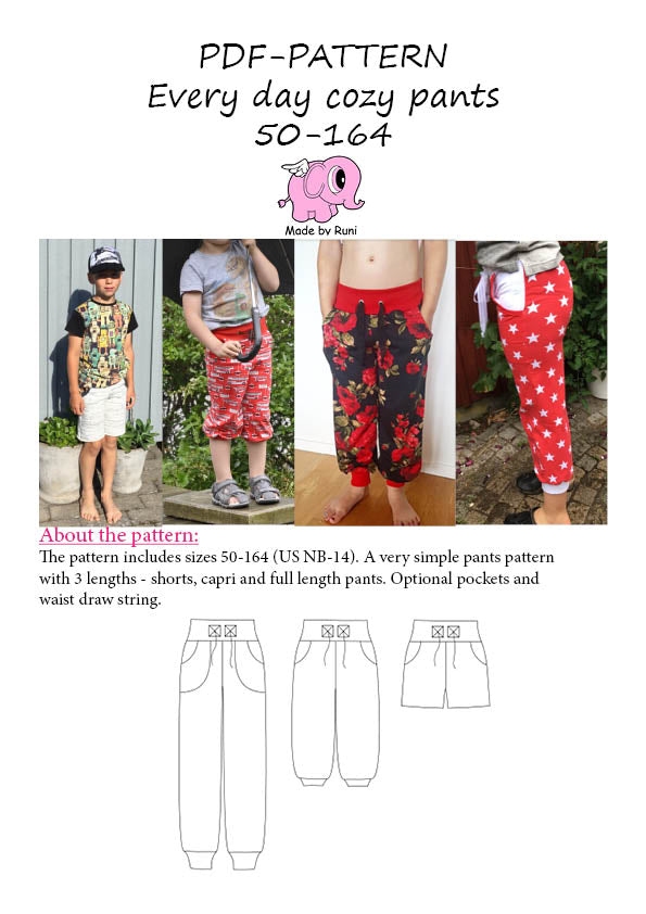 PDF-mønster/pattern: Every Day Cozy Pants child size 50-164 (US newborn-14y)