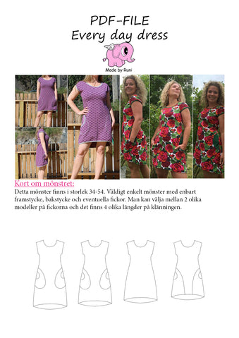 PDF-mønster/pattern: Every Day Dress adult size 34-54 (US 2-24)