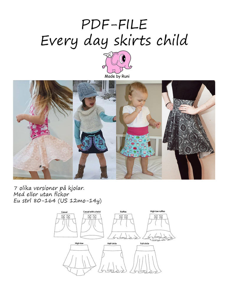 PDF-mønster/pattern: Every Day Skirts size 80-164 (US 6m-14y)