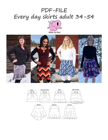PDF-mønster/pattern: Every Day Skirts adult size 34-54 (US 4-24)