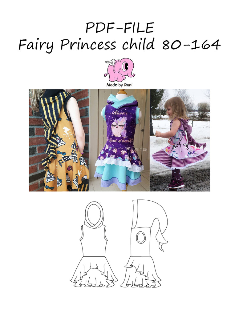 PDF-mønster/pattern: Fairy princess 80-164 (US 12m-14y)