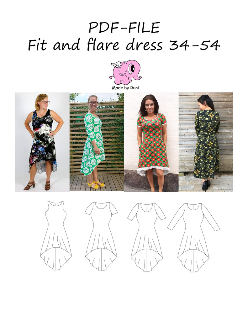 PDF-mnster/pattern: Fit and Flare dress adult 34-54 Made by Runi PDF-mnster/pattern: Fit and Flare dress adult 34-54 Made by Runi