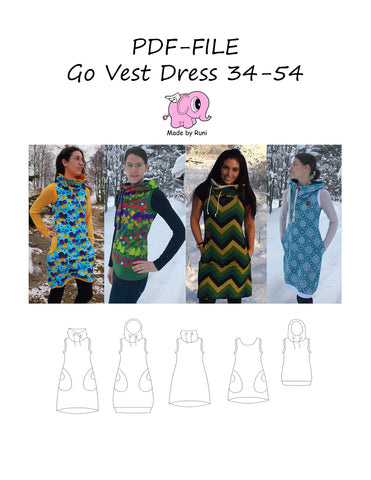 PDF-mønster/pattern: Go Vest Dress adult size 34-54 (US 4-24)
