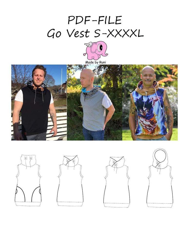 PDF-mønster/pattern: Go Vest adult straight cut size S-XXXXL
