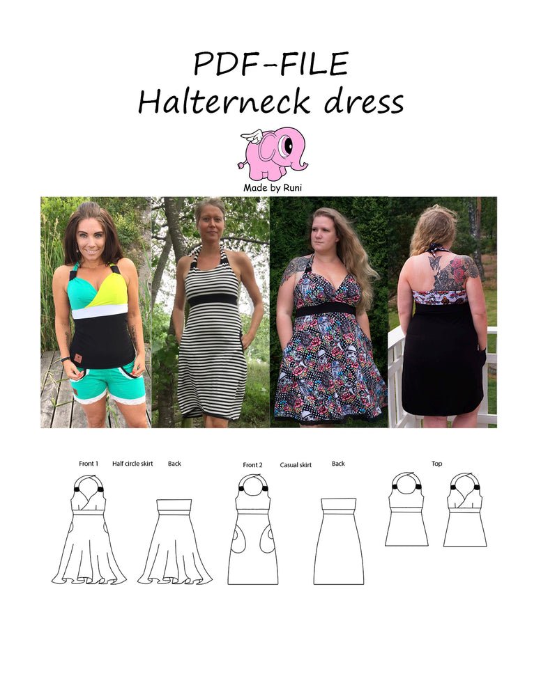 PDF-mønster/pattern: Halterneck dress adult size 34-58 (US 4-28)