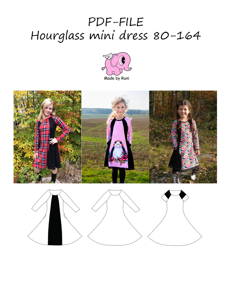 PDF-mønster/pattern: Hourglass mini dress 80-164 (US 12mo-14y)