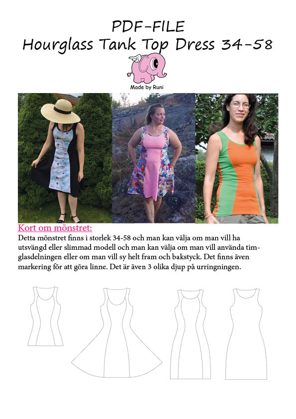 PDF-mønster/pattern: Hourglass Tank Top Dress adult size 34-58 (US 4-28)