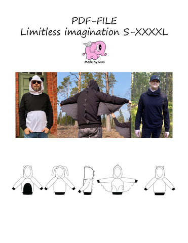 PDF-mønster/pattern: Limitless imagination adult straight cut size S-XXXXL