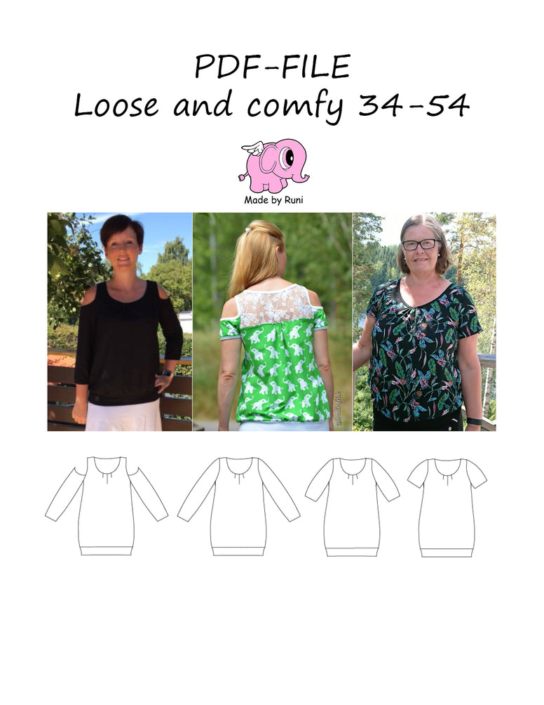 PDF-mønster/pattern: Loose and comfy size 34-54 (US 4-24)