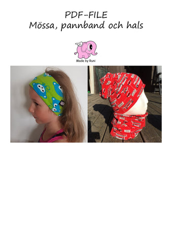 PDF-mønster/pattern: Beanie, headband and cowl /  Mössa(lue)/pannband/hals size 6m-adult