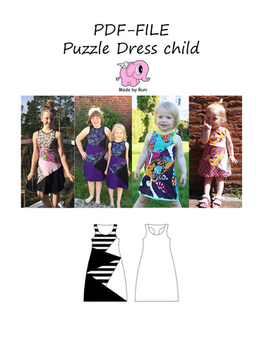 PDF-mønster/pattern: Puzzle Dress child size 80-164 (US 12 months - 14 years)