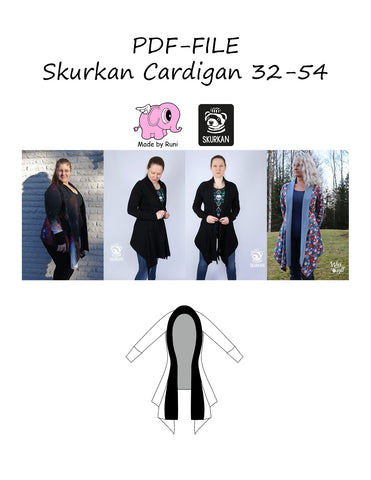 PDF-mønster/pattern: Skurkan Cardigan adult size 32-54 (2-24)