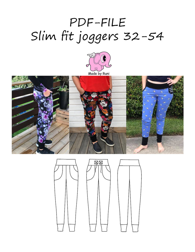 PDF-mønster/pattern: Slim fit joggers adult size 32-54 (US 2-24)