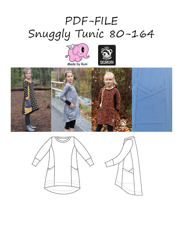 PDF-mønster/pattern: Snuggly Tunic 80-164 (US 12m-14y)