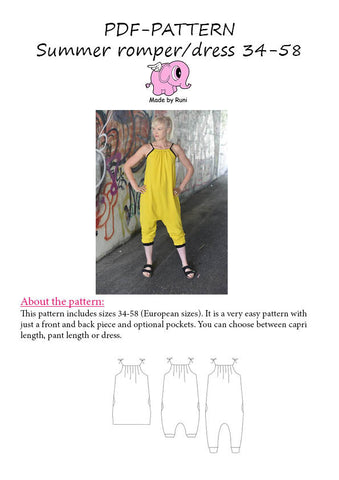 PDF-mønster/pattern: Summer Romper/Dress adult 34-58 (US 4-28)