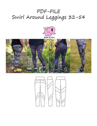 PDF-mønster/pattern: Swirl around leggings adult size 32-54 (US 2-24)