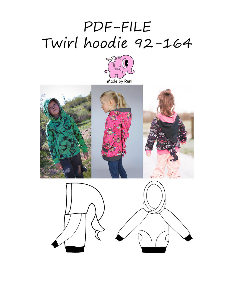 PDF-mønster/pattern: Twirl hoodie child 92-164 (US 2T-14y)