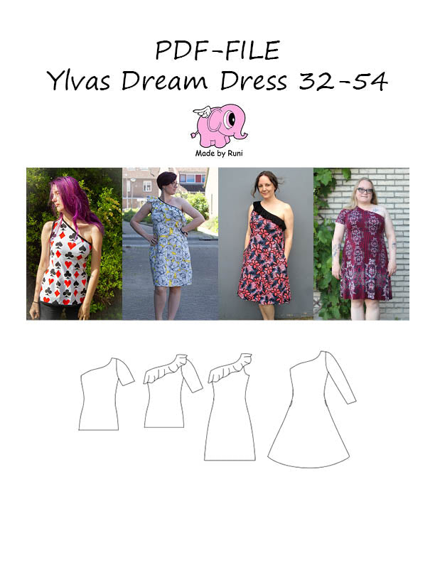 PDF-mønster/pattern: Ylvas dream dress adult size 32-54 (2-24)
