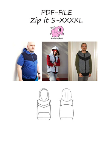 PDF-mønster/pattern: Zip it S-XXXXL
