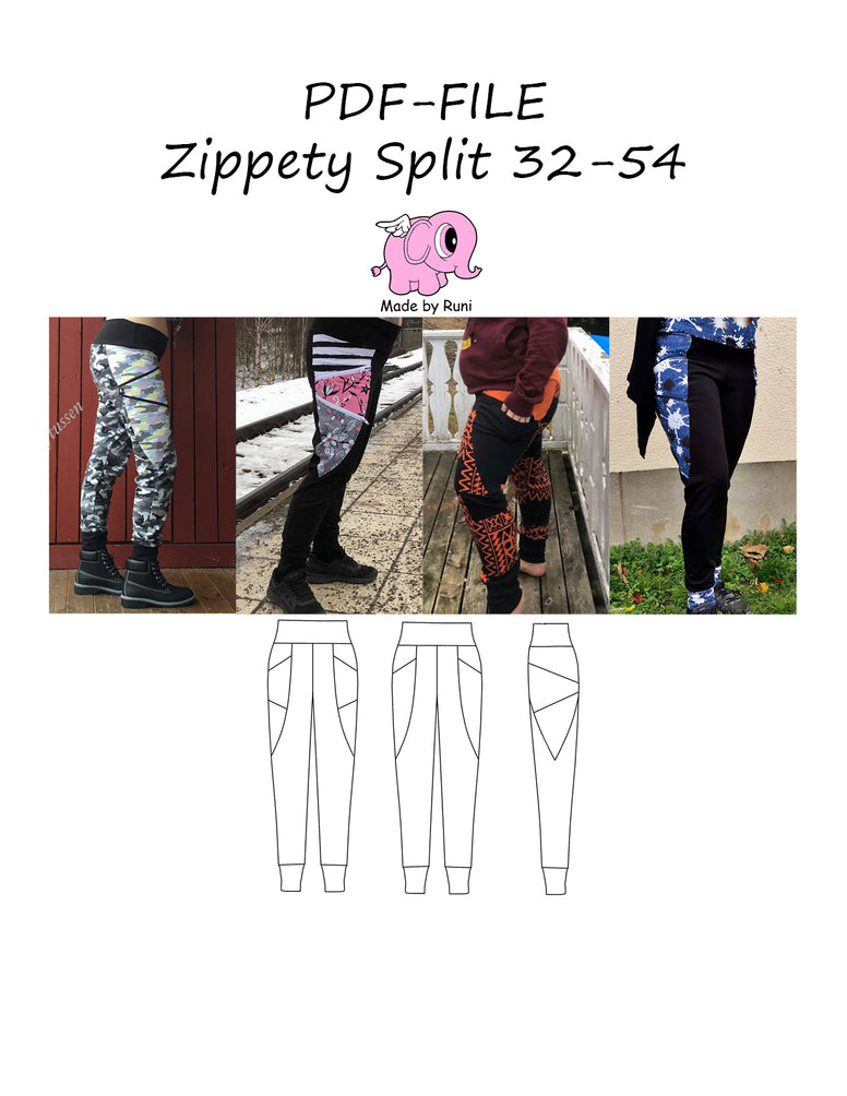 PDF-mønster/pattern: Zippety Split 32-54 (US 2-24)
