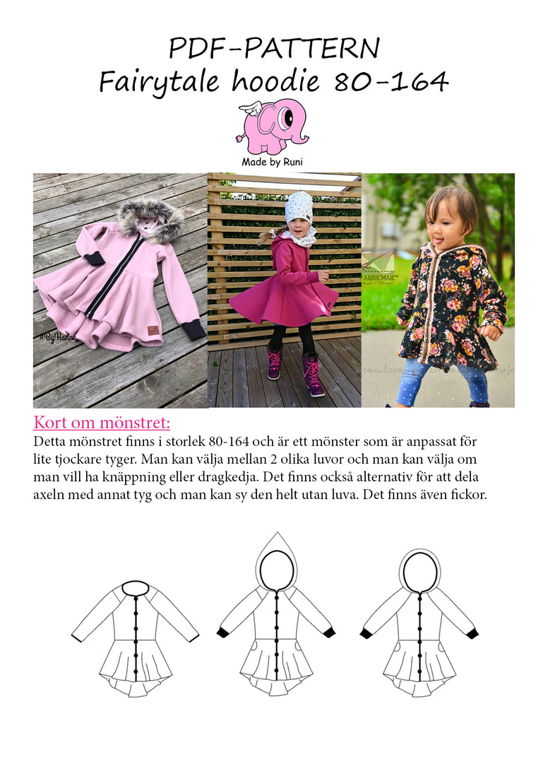 PDF-mønster/pattern: Fairytale Hoodie child size 80-164 (US 12m-14y)